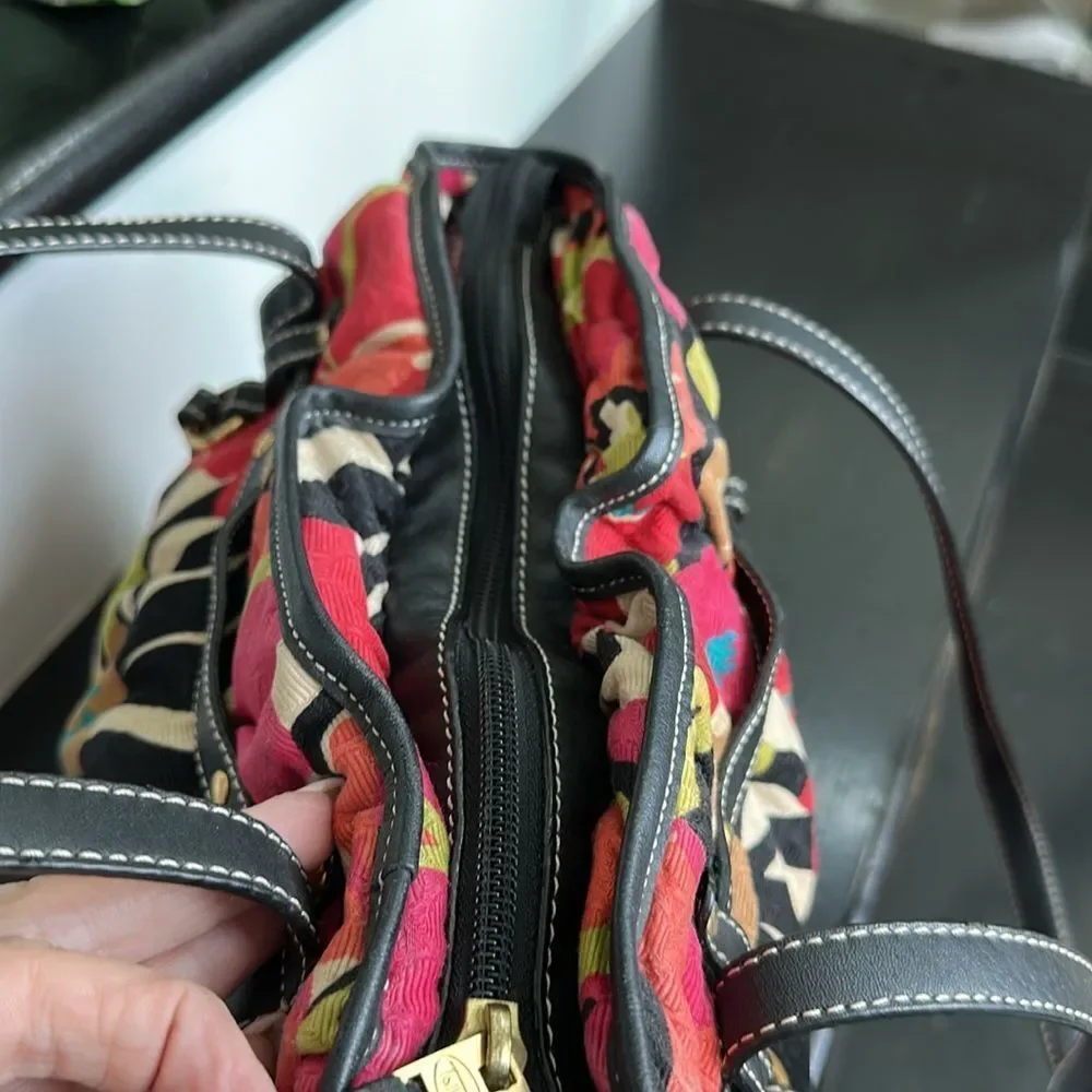 Talbots Canvas Floral Shoulder Bag Purse – Vibrant Colors, Black Trim, Like New - Picture 7 of 8
